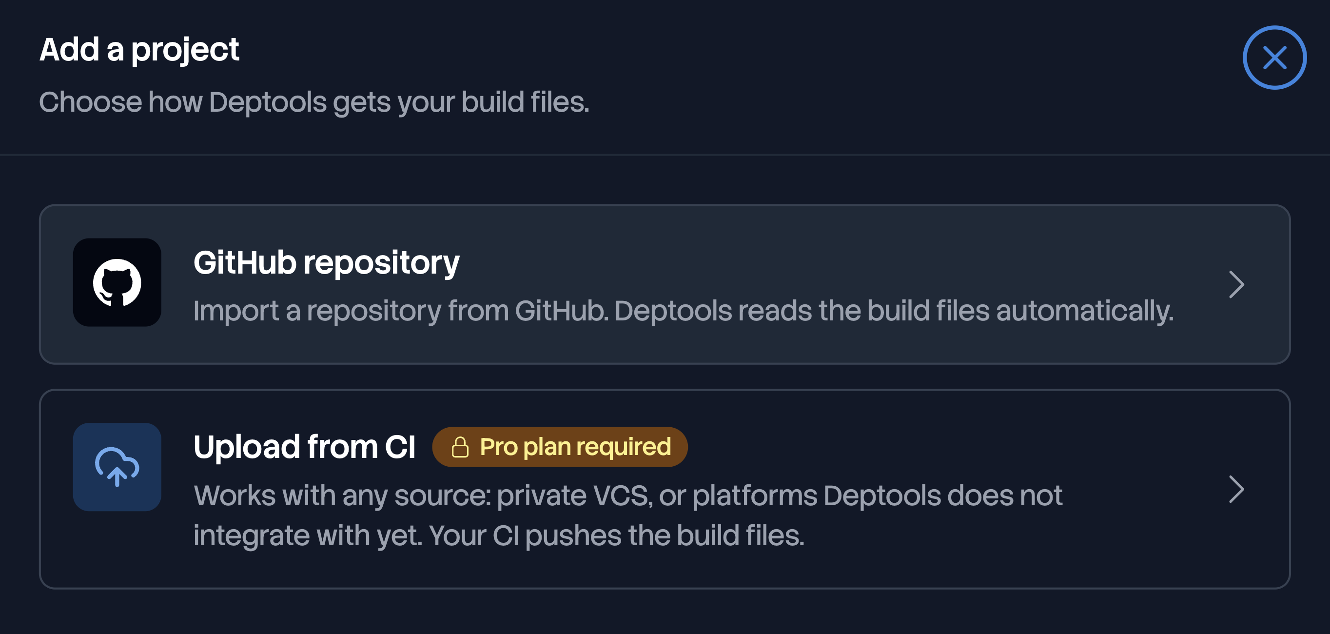 Project source step with GitHub repository and Upload from CI