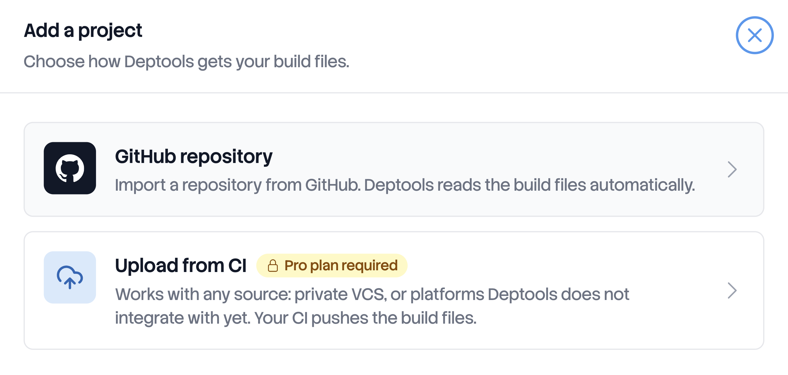 Project source step with GitHub repository and Upload from CI